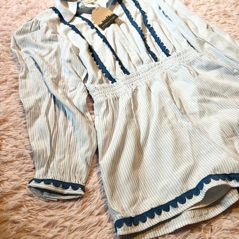 Coastal Linen Blend Scalloped Lace Romper Womens S Old Money Beachy Hamptons - Picture 4 of 6
